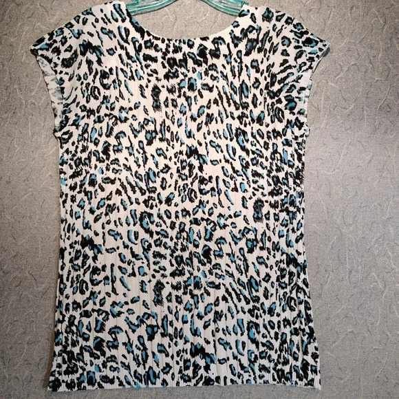 Lavena NWT Women's Ribbed Sweater Sleeveless White/Black/Blue Animal Print SMALL - Picture 5 of 11